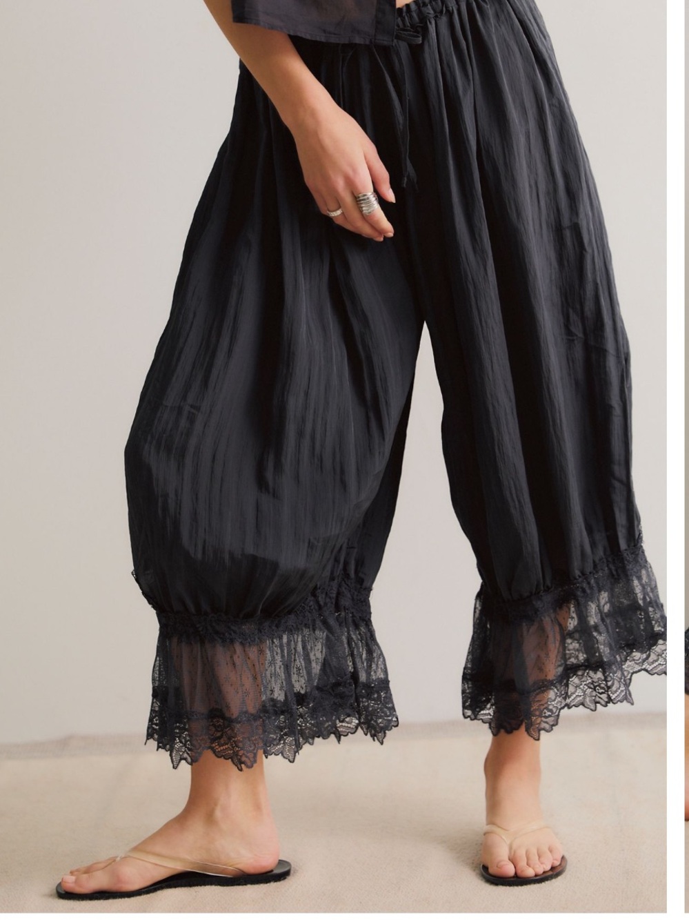 FREE PEOPLE FOREVER YOU G VICTORIAN LACE TRIMMED LONG BLOOMERS BLACK SP - Picture 3 of 9